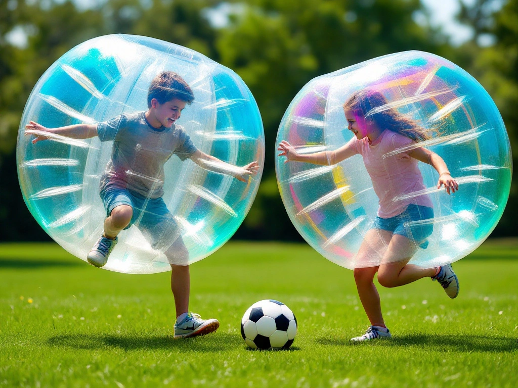 Deux enfants jouent au Bubble Foot