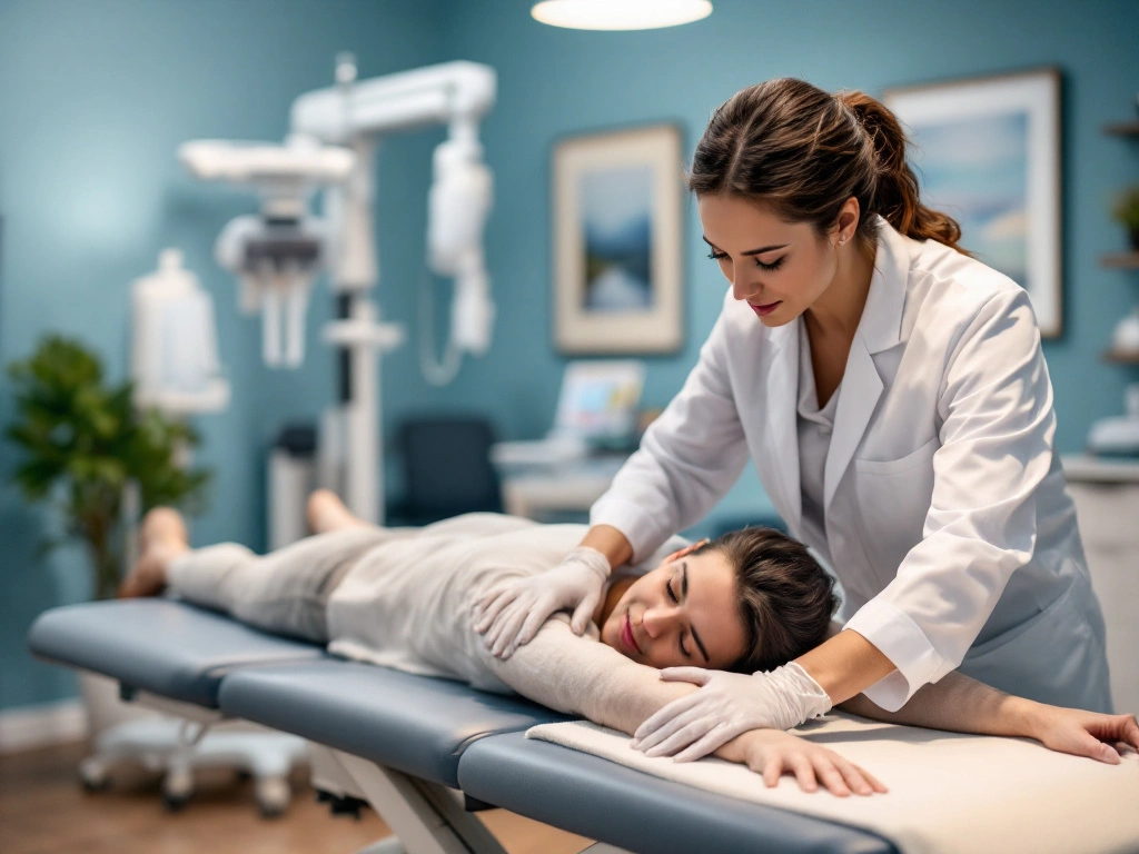 Chiropracteur effectue des soins sur sa patiente