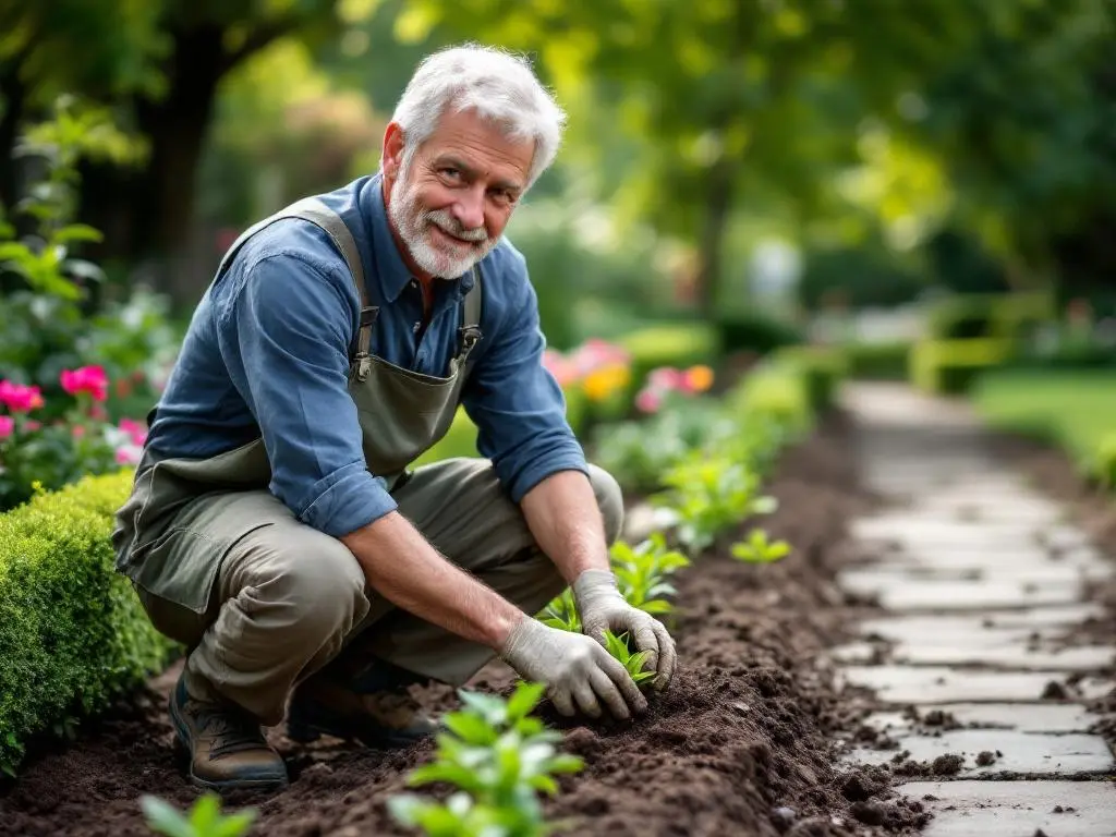 Un jardinier jardine dans un jardin