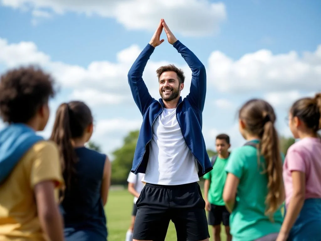 Un enseignant sportif donnant un cours à des enfants