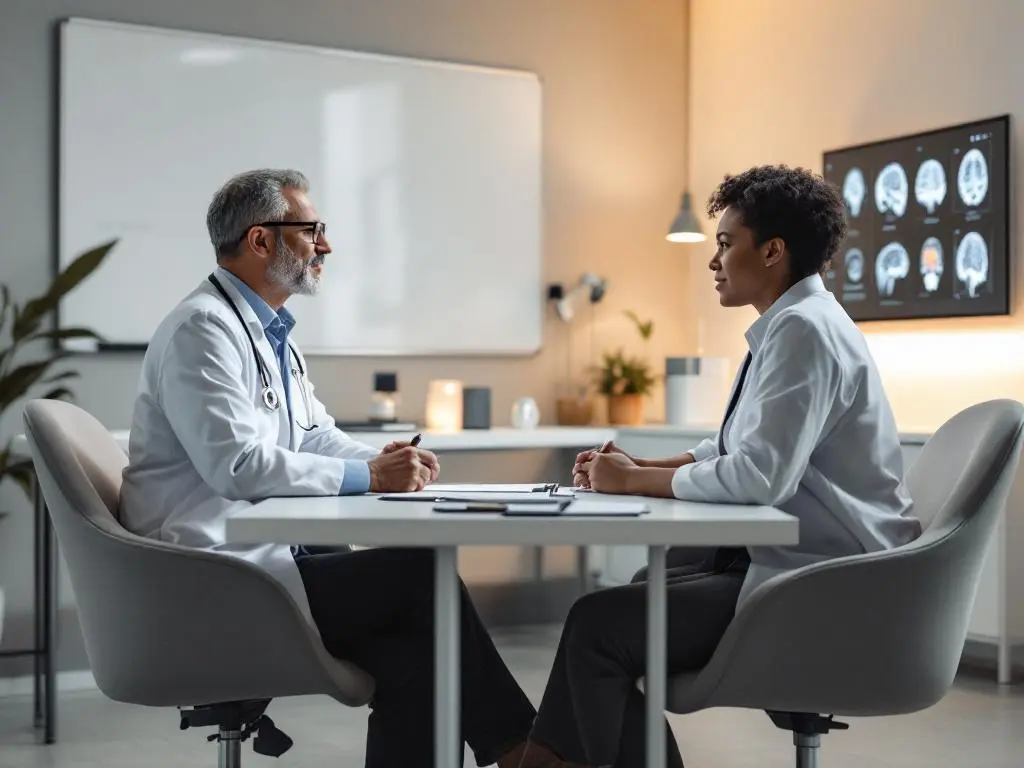 Un neurologue en consultation avec une patiente