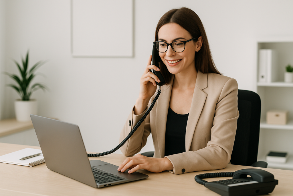Une secrétaire au téléphone à son bureau