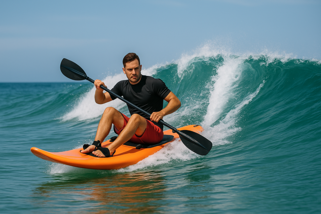 Un pratiquant fait du wave ski sur les vagues