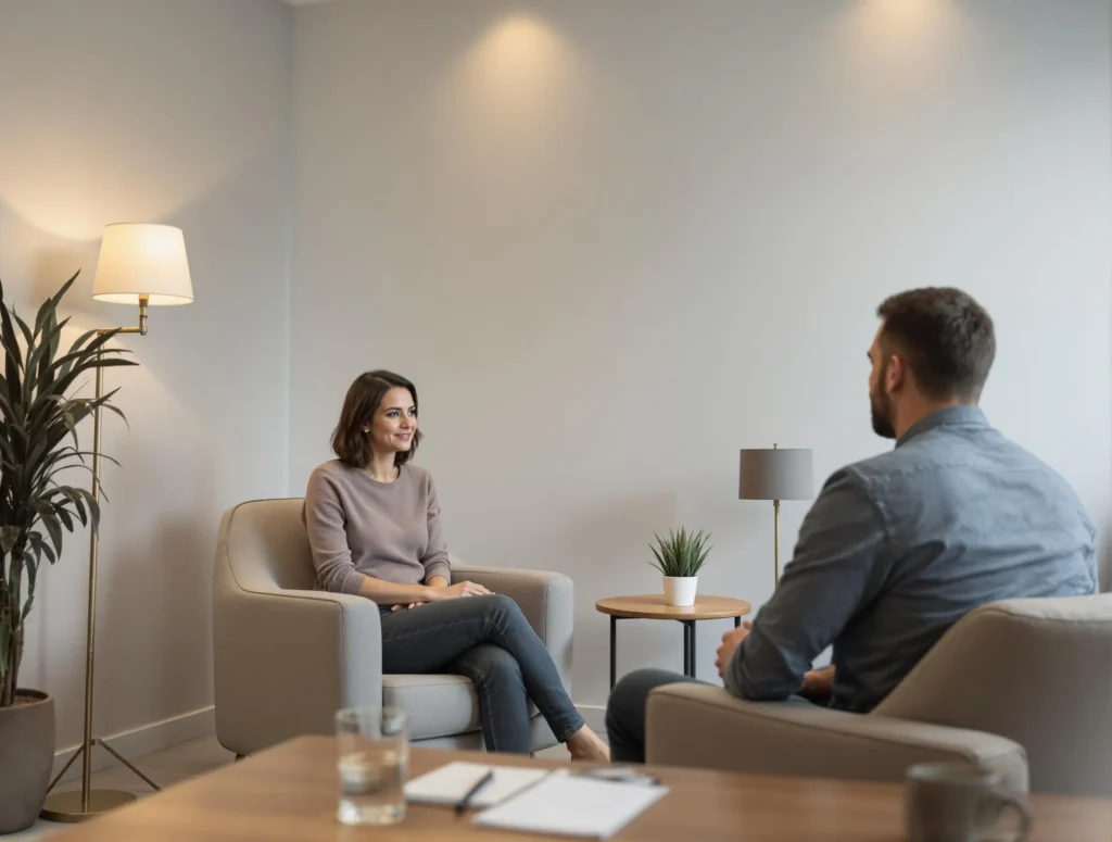 Une psychologue en rendez-vous avec un patient