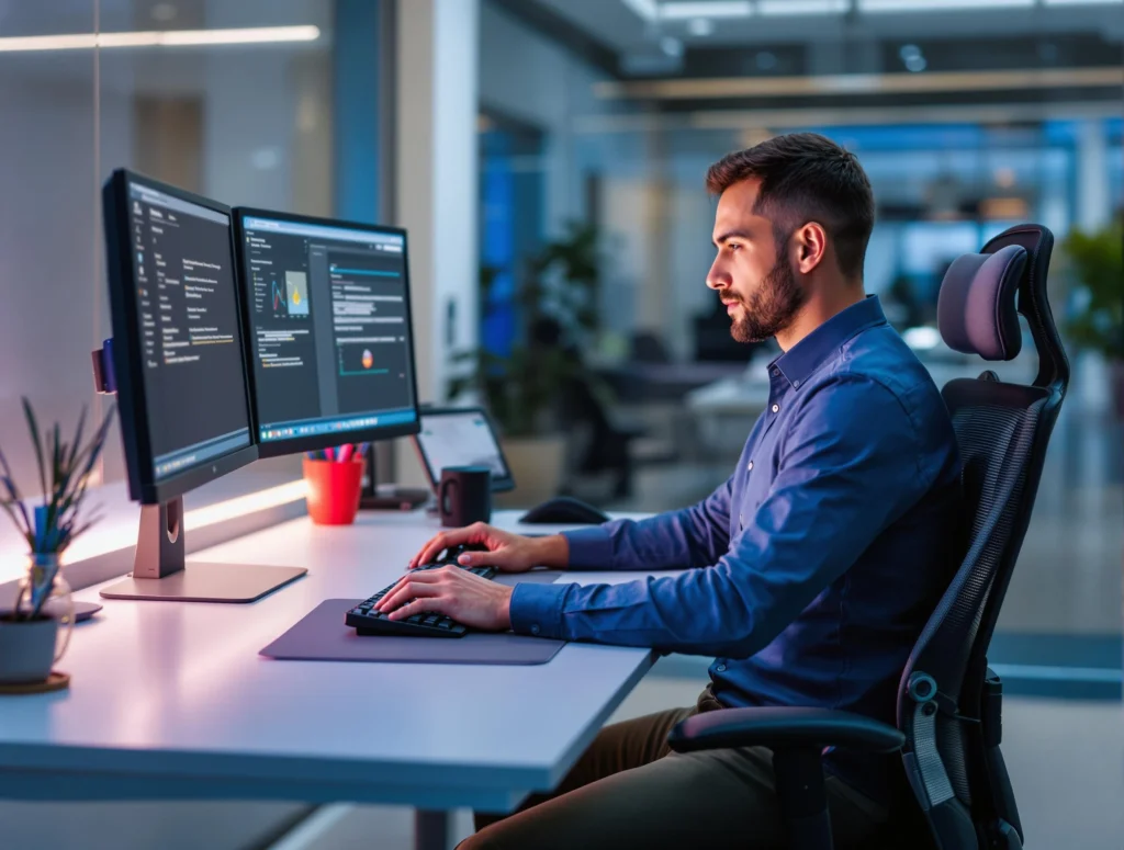 Un ergonome travaillant à son bureau