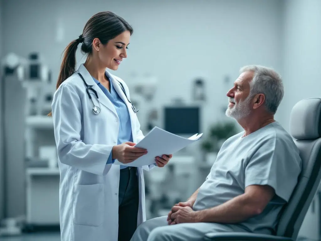 Une rhumatologue en consultation avec un patient