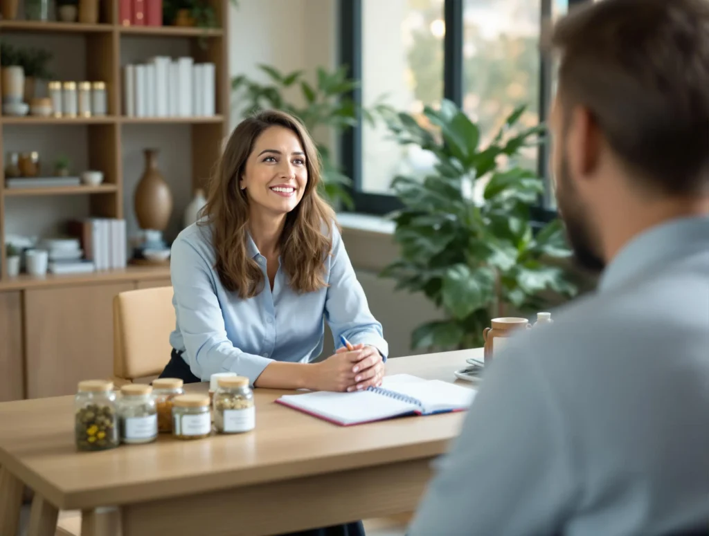Une naturopathe en consultation avec un patient