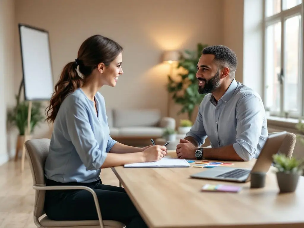 Une orthophoniste en consultation avec un patient