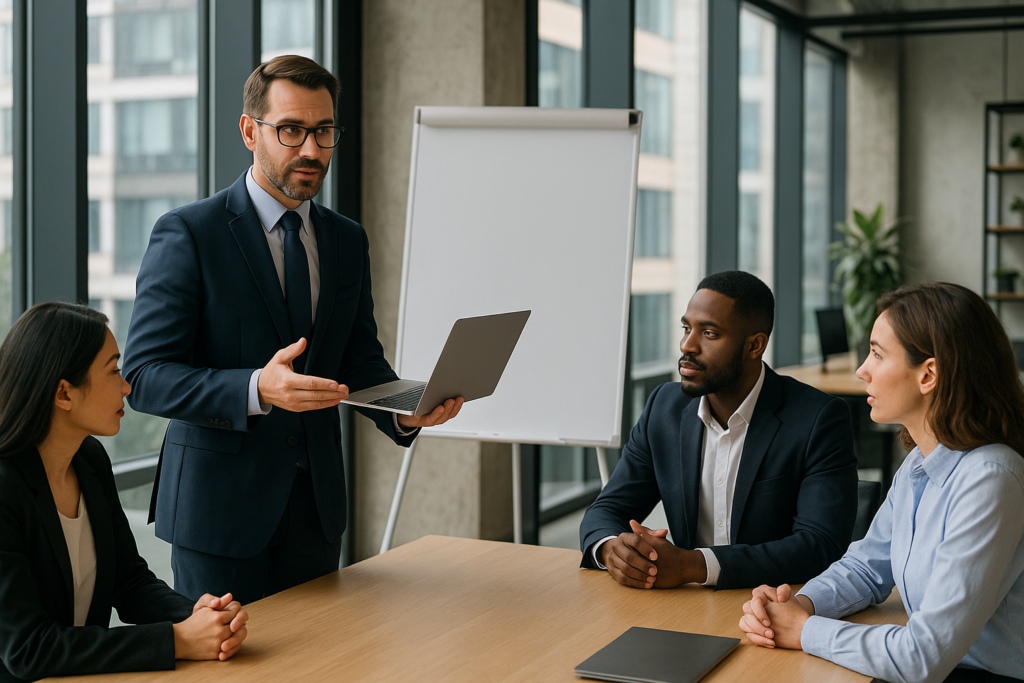Un coach en entreprise réalisant une activité de coaching